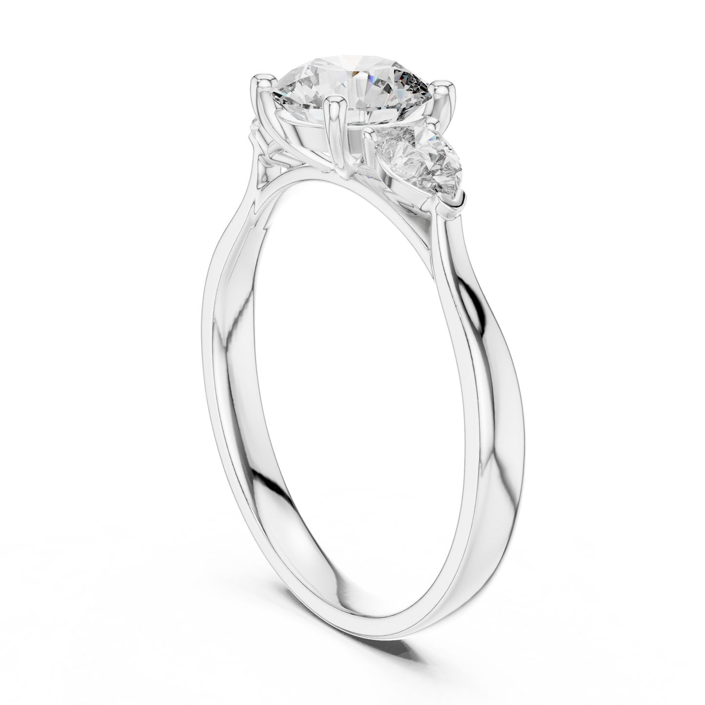 Round Pear Three Stone Diamond Ring