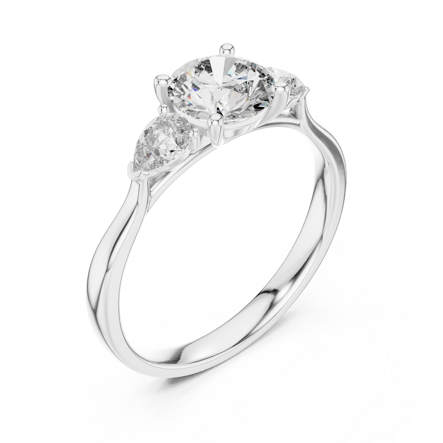 Round Pear Three Stone Diamond Ring