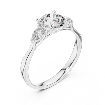 Round Pear Three Stone Diamond Ring
