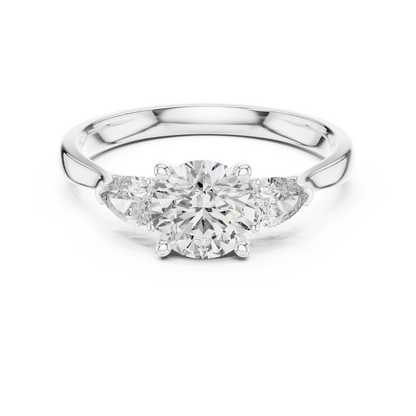 Round Pear Three Stone Diamond Ring