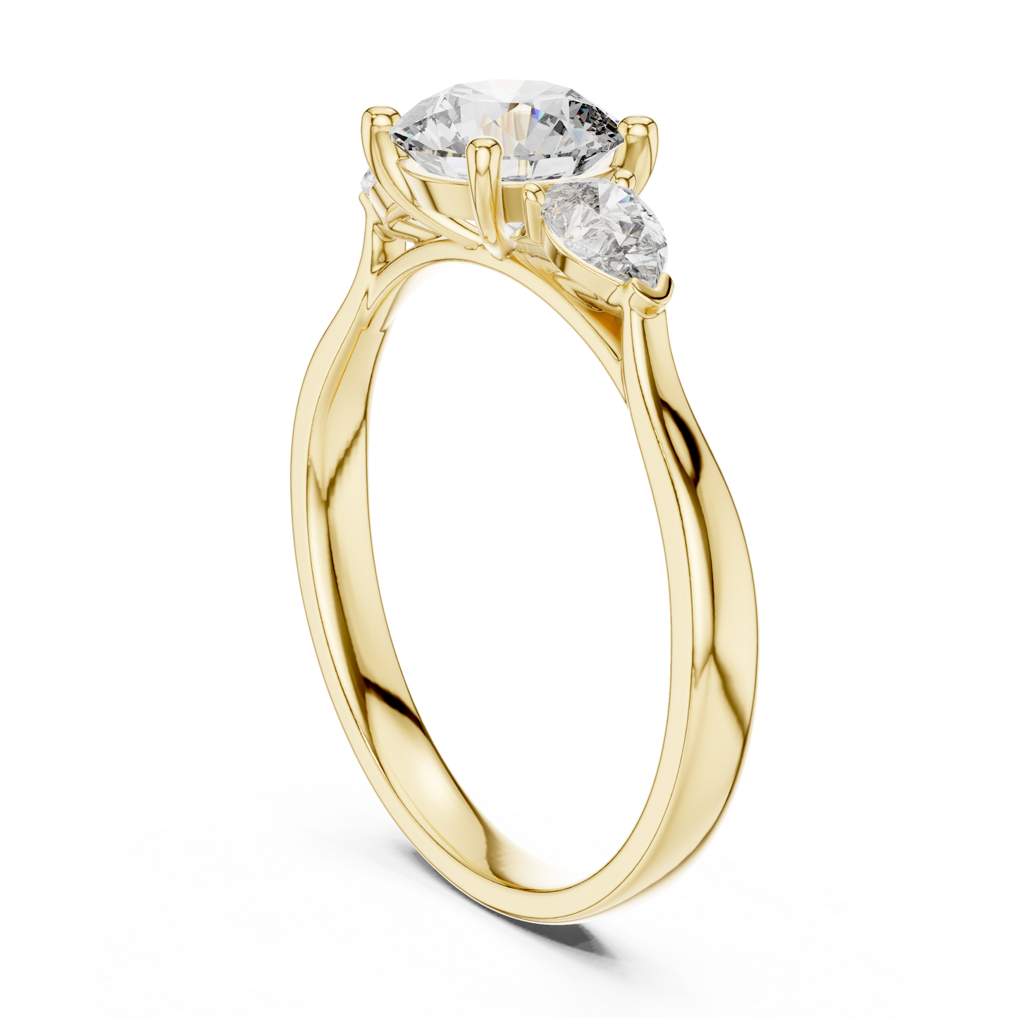 Round Pear Three Stone Diamond Ring