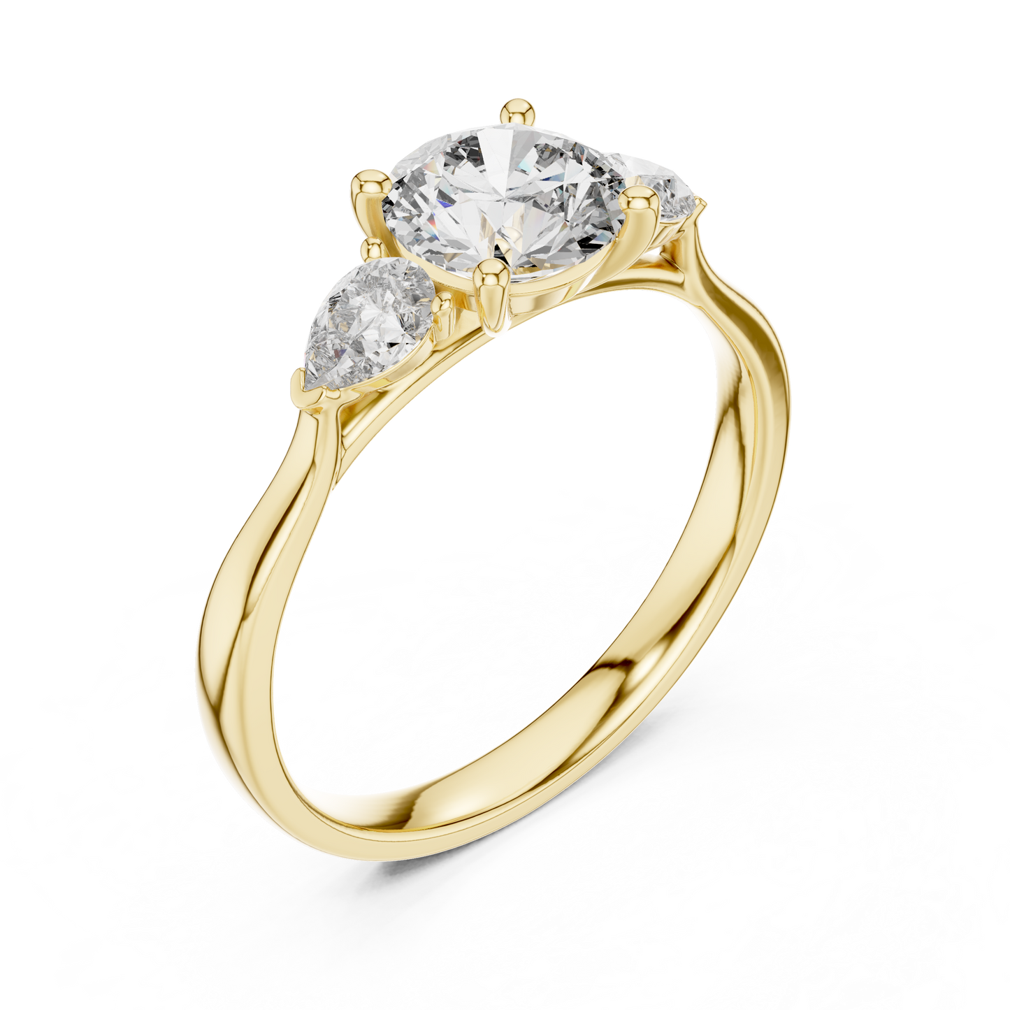 Round Pear Three Stone Diamond Ring