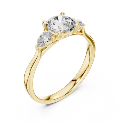 Round Pear Three Stone Diamond Ring