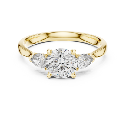 Round Pear Three Stone Diamond Ring