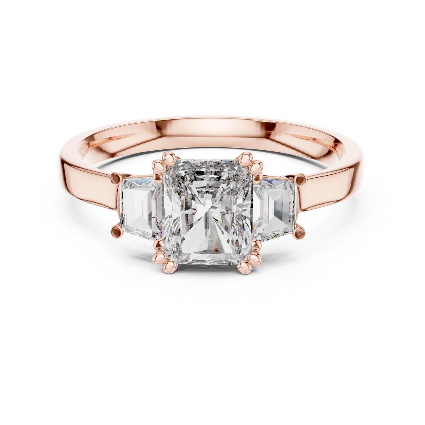 Radiant Color Stone Ring with Custom Baguette Side Stones