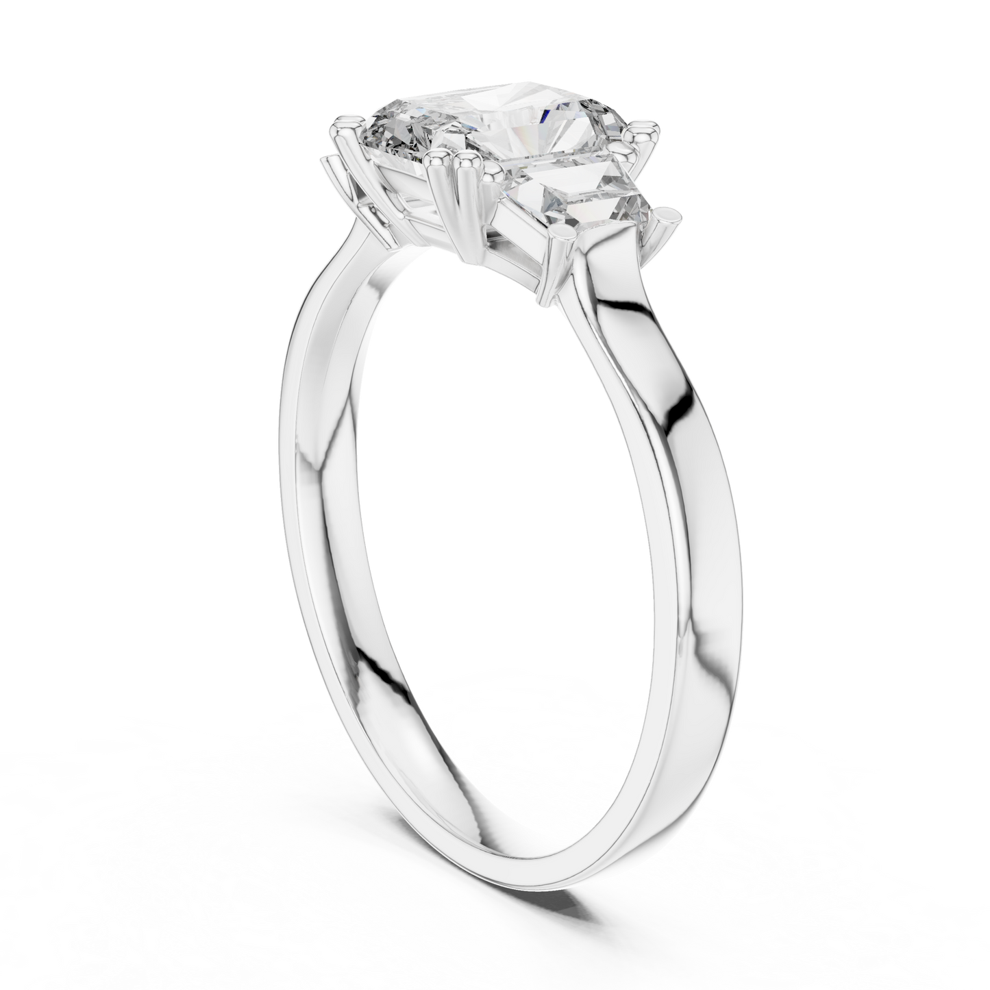Radiant Color Stone Ring with Custom Baguette Side Stones
