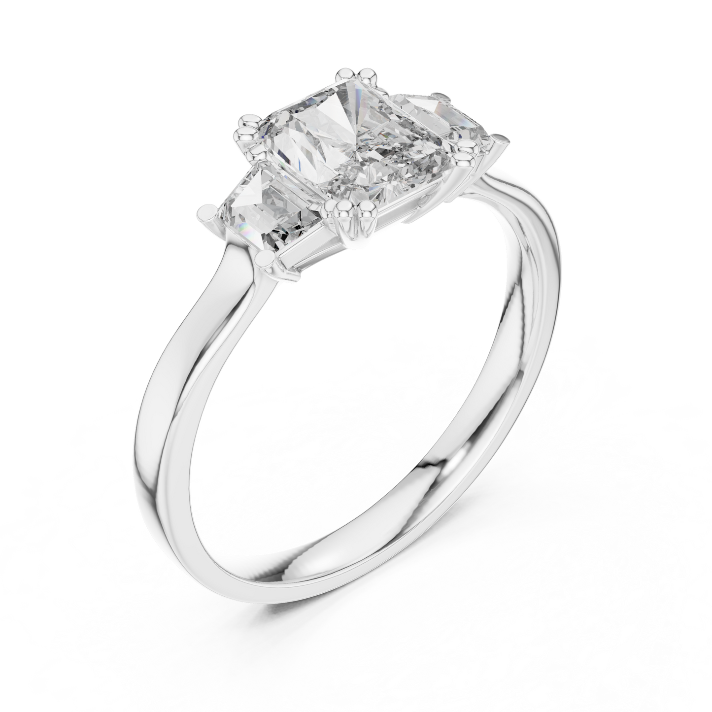 Radiant Color Stone Ring with Custom Baguette Side Stones