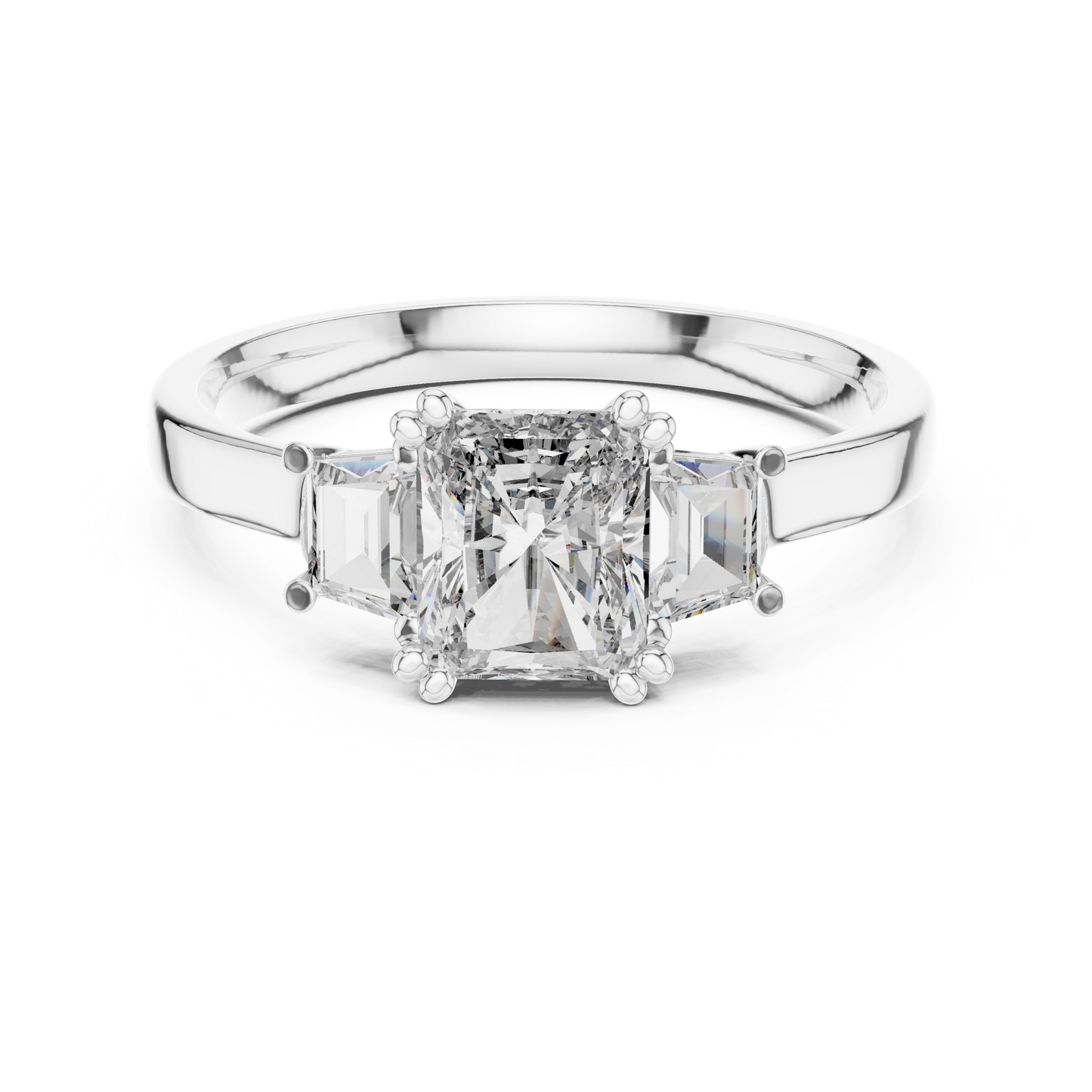 Radiant Color Stone Ring with Custom Baguette Side Stones