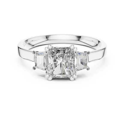 Radiant Color Stone Ring with Custom Baguette Side Stones