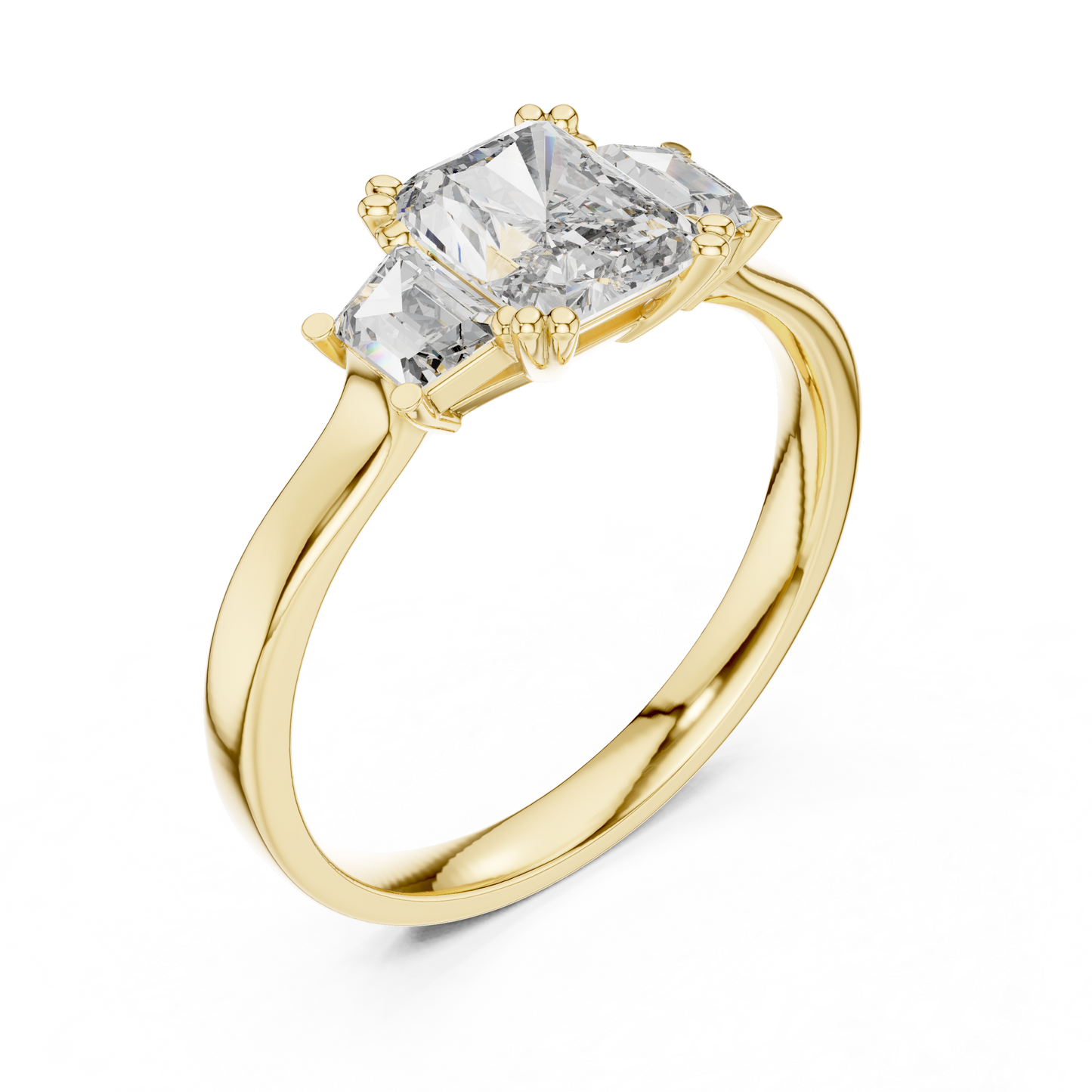 Radiant Color Stone Ring with Custom Baguette Side Stones