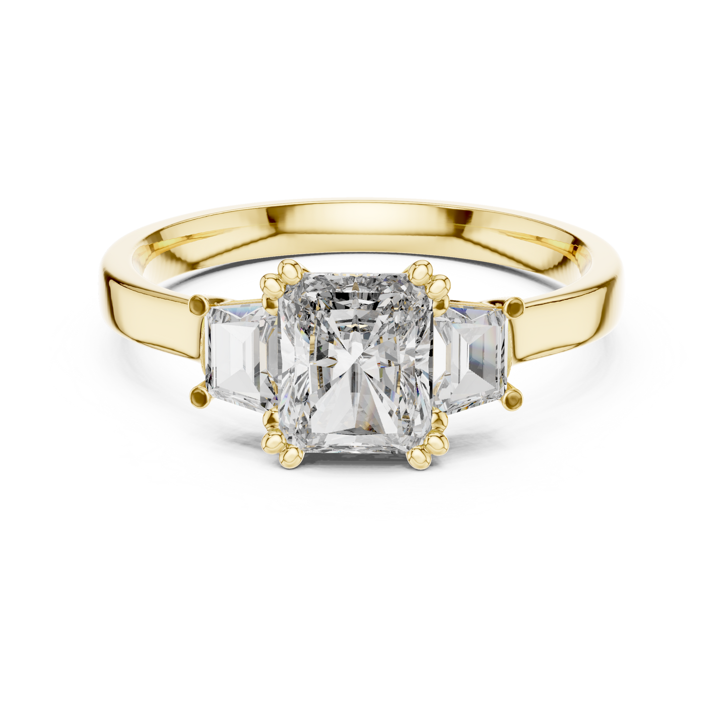 Radiant Color Stone Ring with Custom Baguette Side Stones