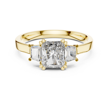 Radiant Color Stone Ring with Custom Baguette Side Stones