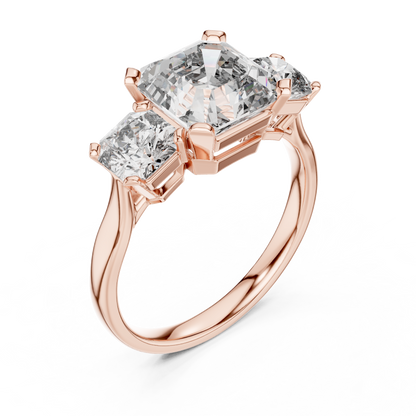 Emerald Cut Three-Stone Diamond Ring with Radiant Side Accents