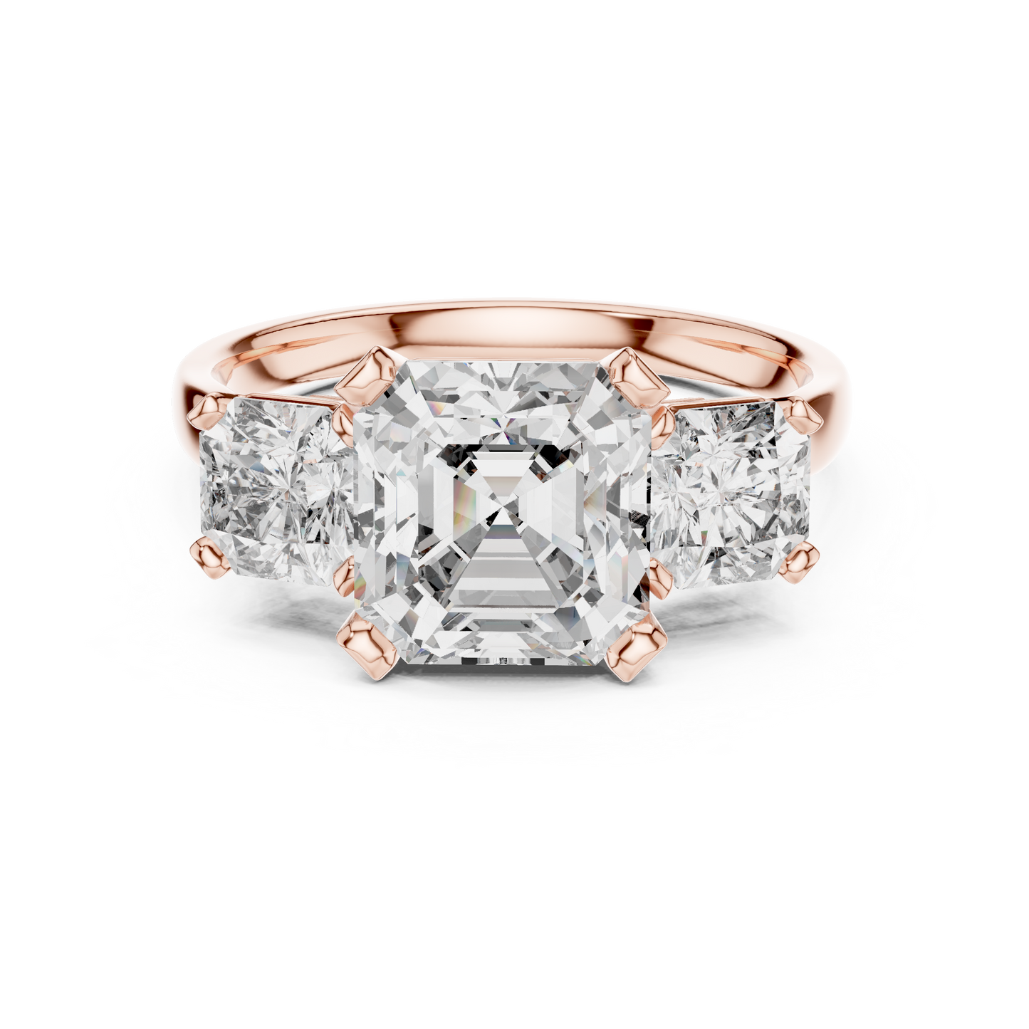 Emerald Cut Three-Stone Diamond Ring with Radiant Side Accents