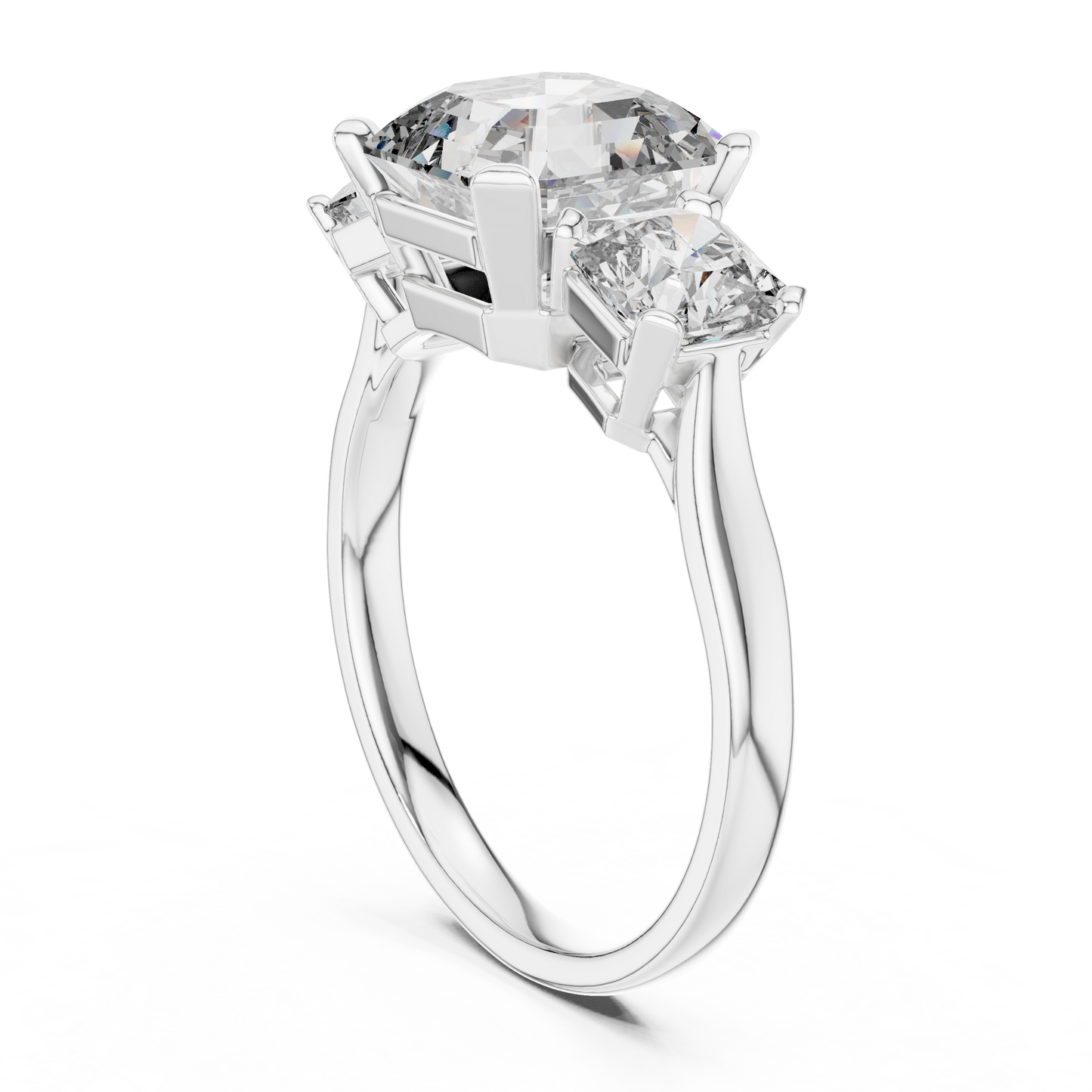 Emerald Cut Three-Stone Diamond Ring with Radiant Side Accents