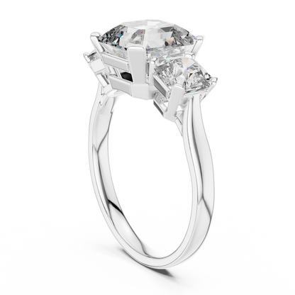 Emerald Cut Three-Stone Diamond Ring with Radiant Side Accents