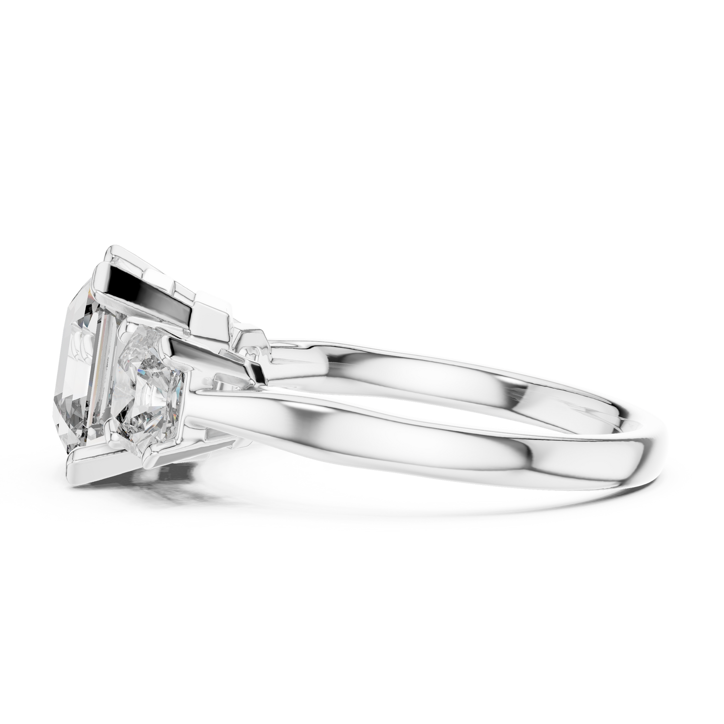 Emerald Cut Three-Stone Diamond Ring with Radiant Side Accents