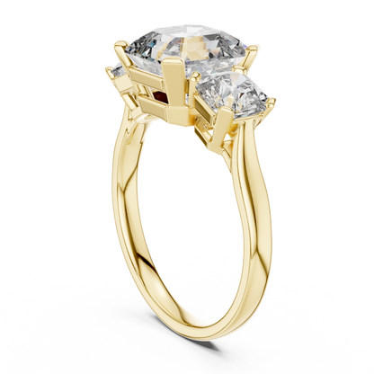 Emerald Cut Three-Stone Diamond Ring with Radiant Side Accents