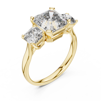 Emerald Cut Three-Stone Diamond Ring with Radiant Side Accents