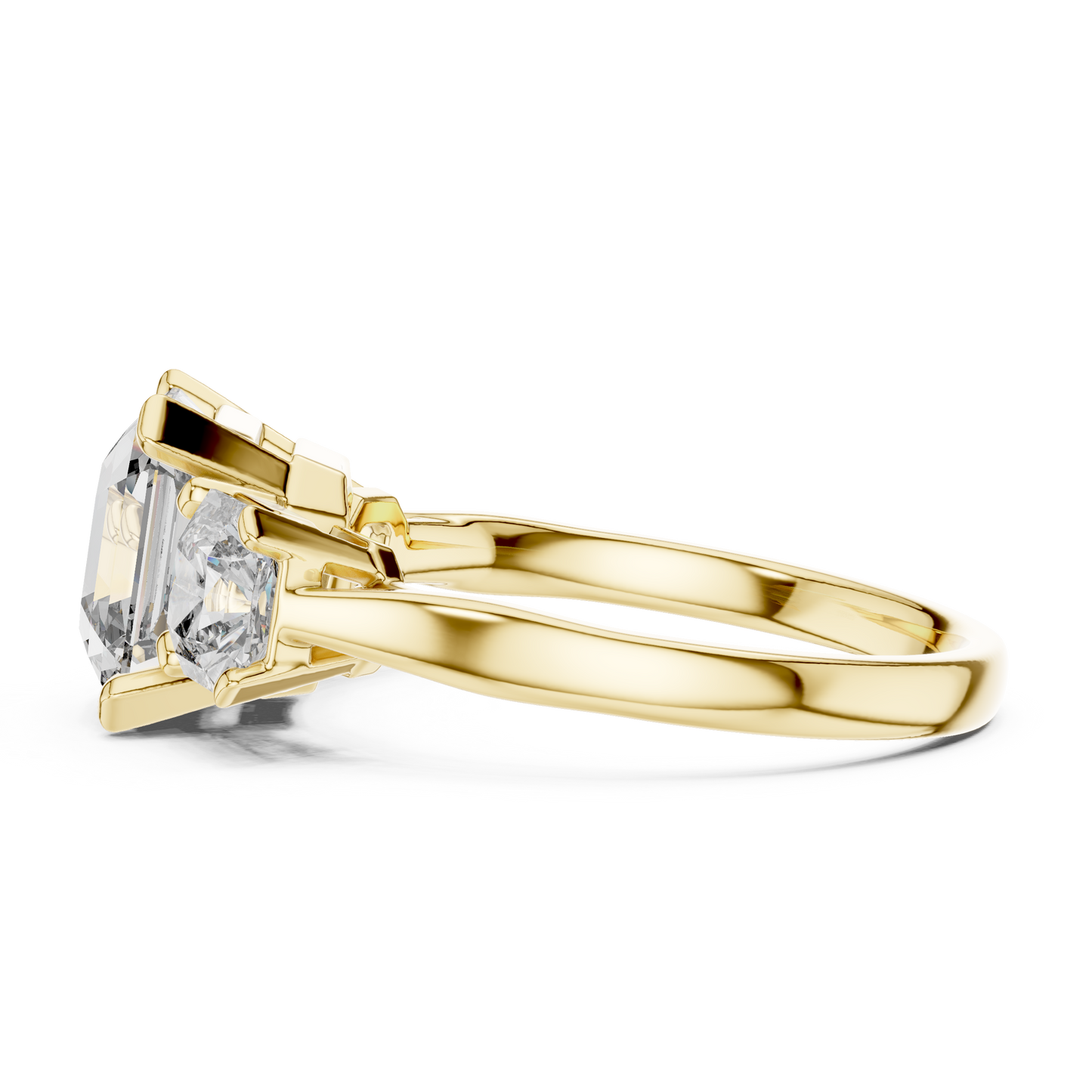 Emerald Cut Three-Stone Diamond Ring with Radiant Side Accents