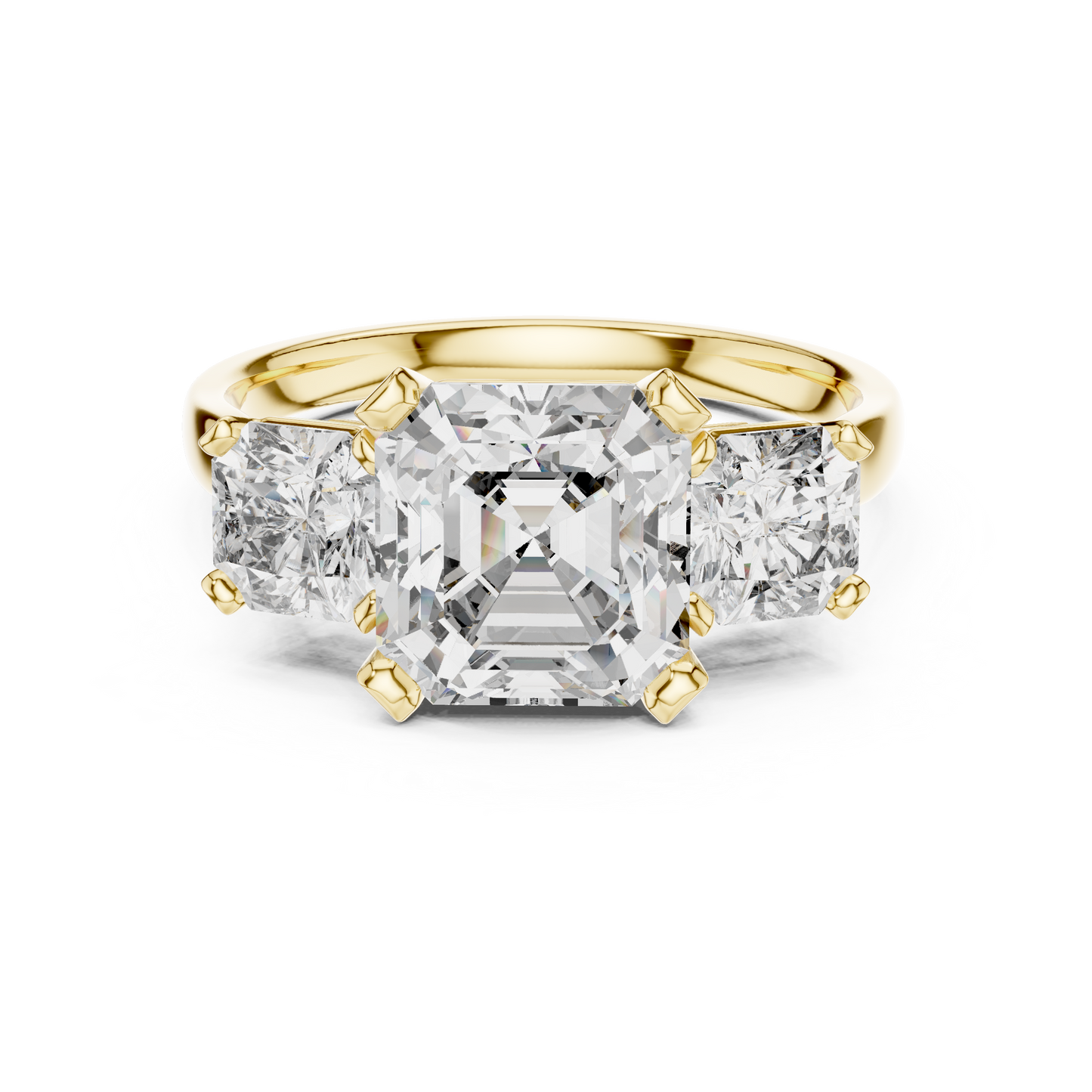 Emerald Cut Three-Stone Diamond Ring with Radiant Side Accents