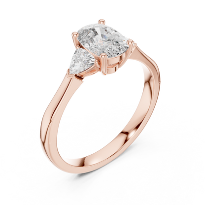 Cushion and Trillion Three-Stone Diamond Ring