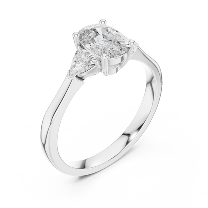 Cushion and Trillion Three-Stone Diamond Ring