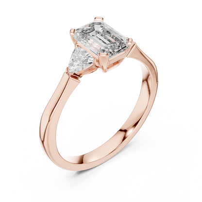 Emerald Cut Three-Stone Diamond Ring with Trillion Accents
