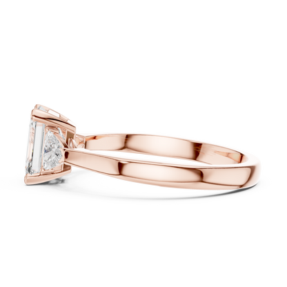 Emerald Cut Three-Stone Diamond Ring with Trillion Accents