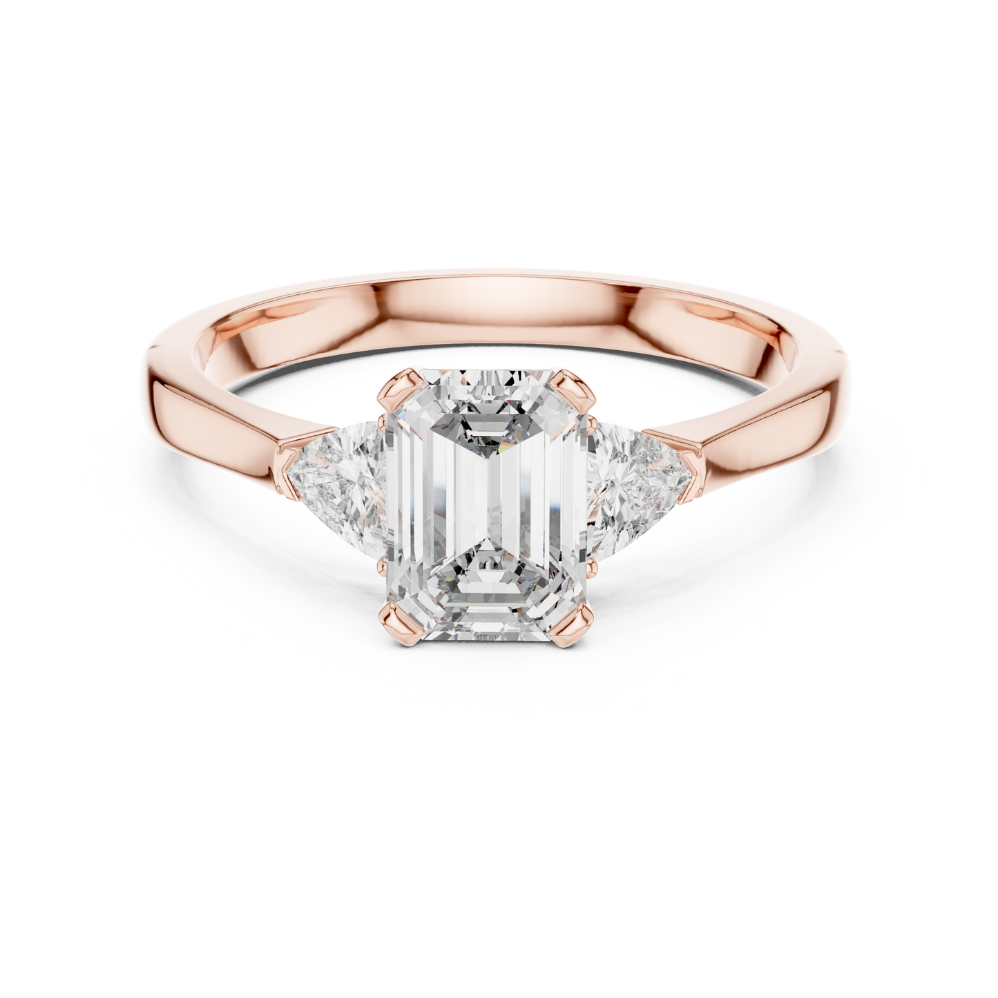Emerald Cut Three-Stone Diamond Ring with Trillion Accents