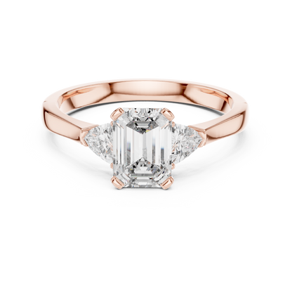 Emerald Cut Three-Stone Diamond Ring with Trillion Accents