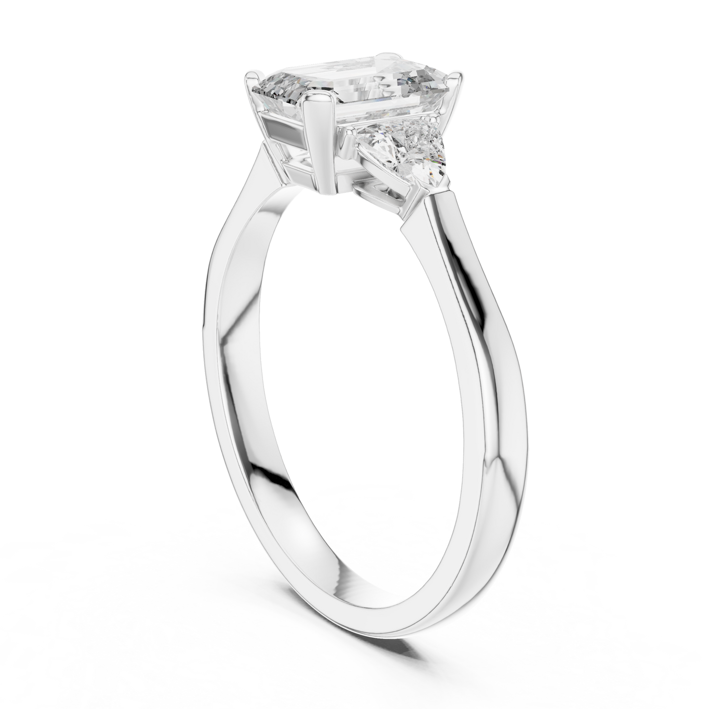 Emerald Cut Three-Stone Diamond Ring with Trillion Accents