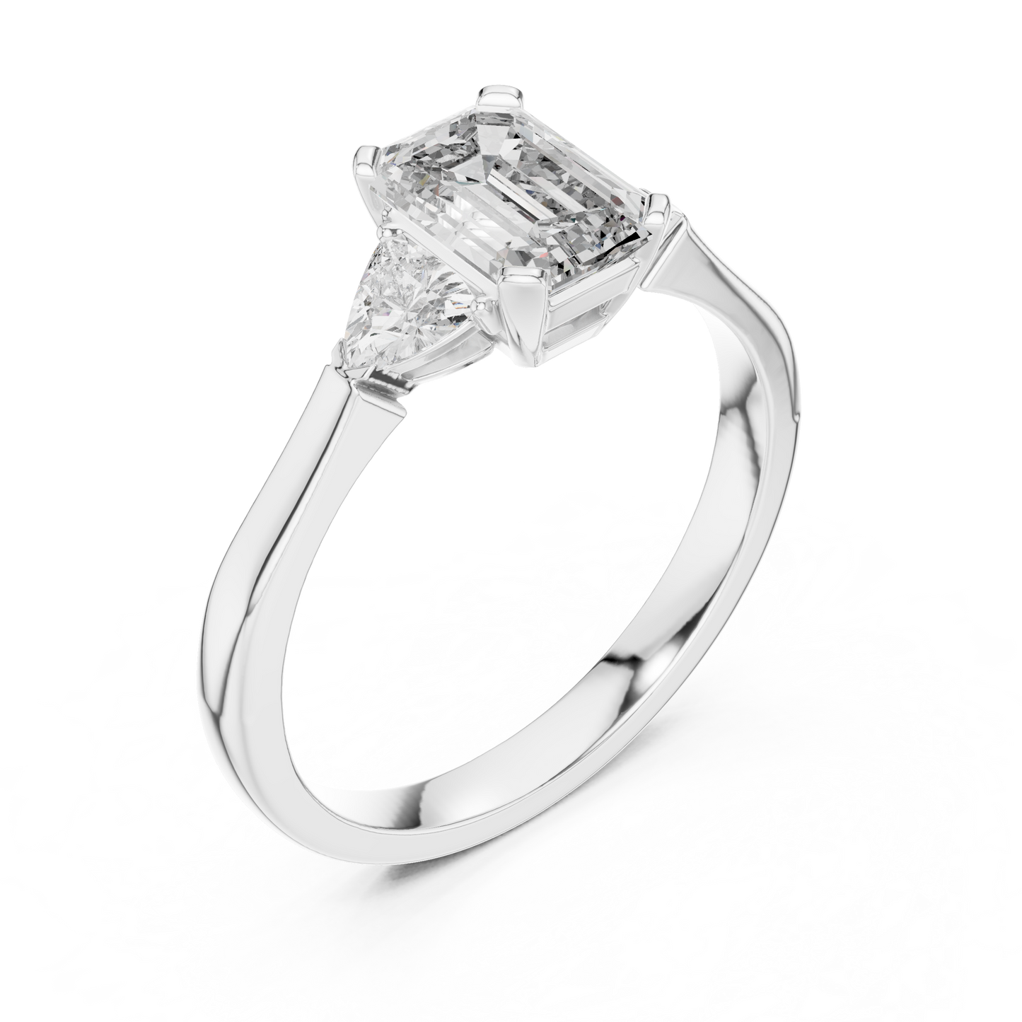 Emerald Cut Three-Stone Diamond Ring with Trillion Accents