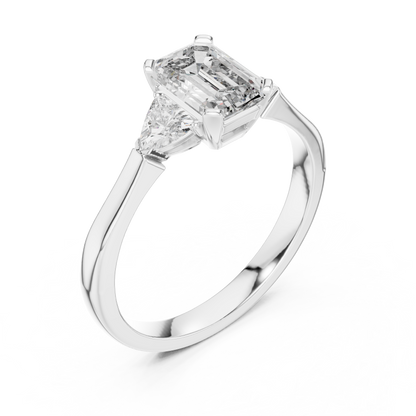 Emerald Cut Three-Stone Diamond Ring with Trillion Accents