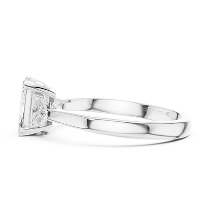 Emerald Cut Three-Stone Diamond Ring with Trillion Accents