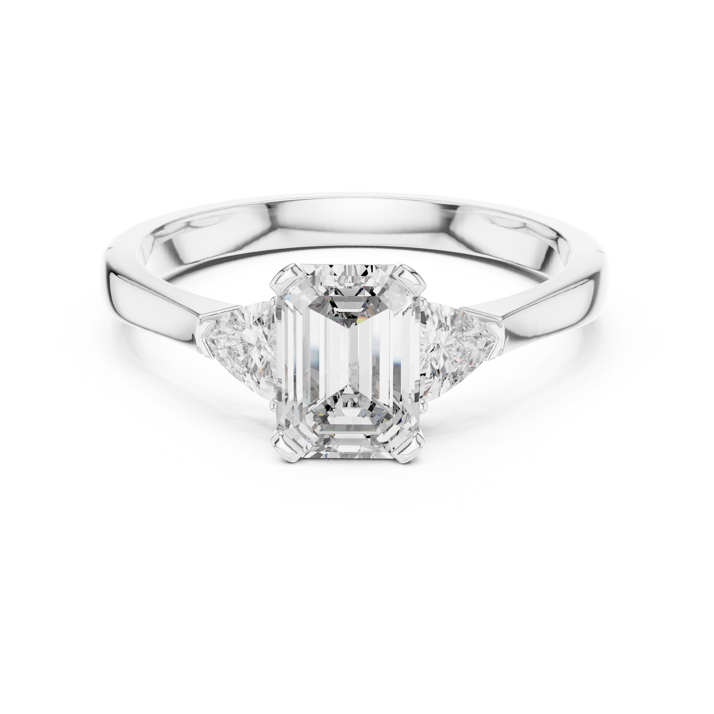 Emerald Cut Three-Stone Diamond Ring with Trillion Accents