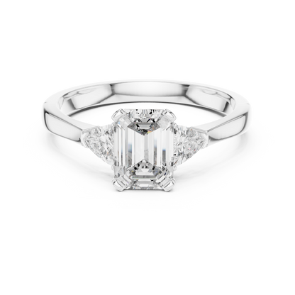 Emerald Cut Three-Stone Diamond Ring with Trillion Accents