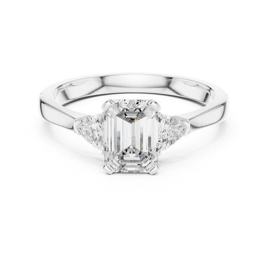 Emerald Cut Three-Stone Diamond Ring with Trillion Accents