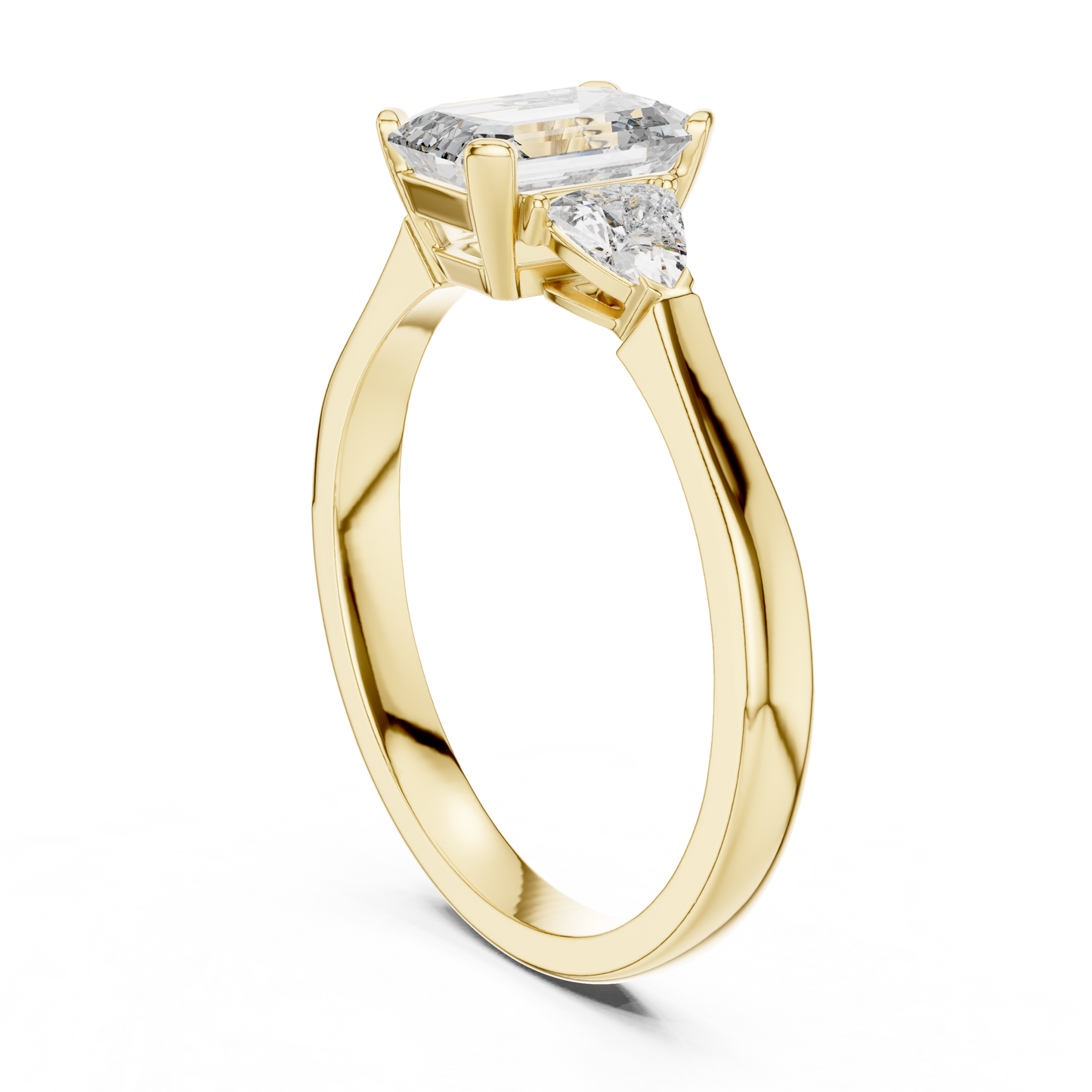 Emerald Cut Three-Stone Diamond Ring with Trillion Accents