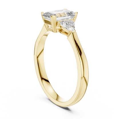 Emerald Cut Three-Stone Diamond Ring with Trillion Accents