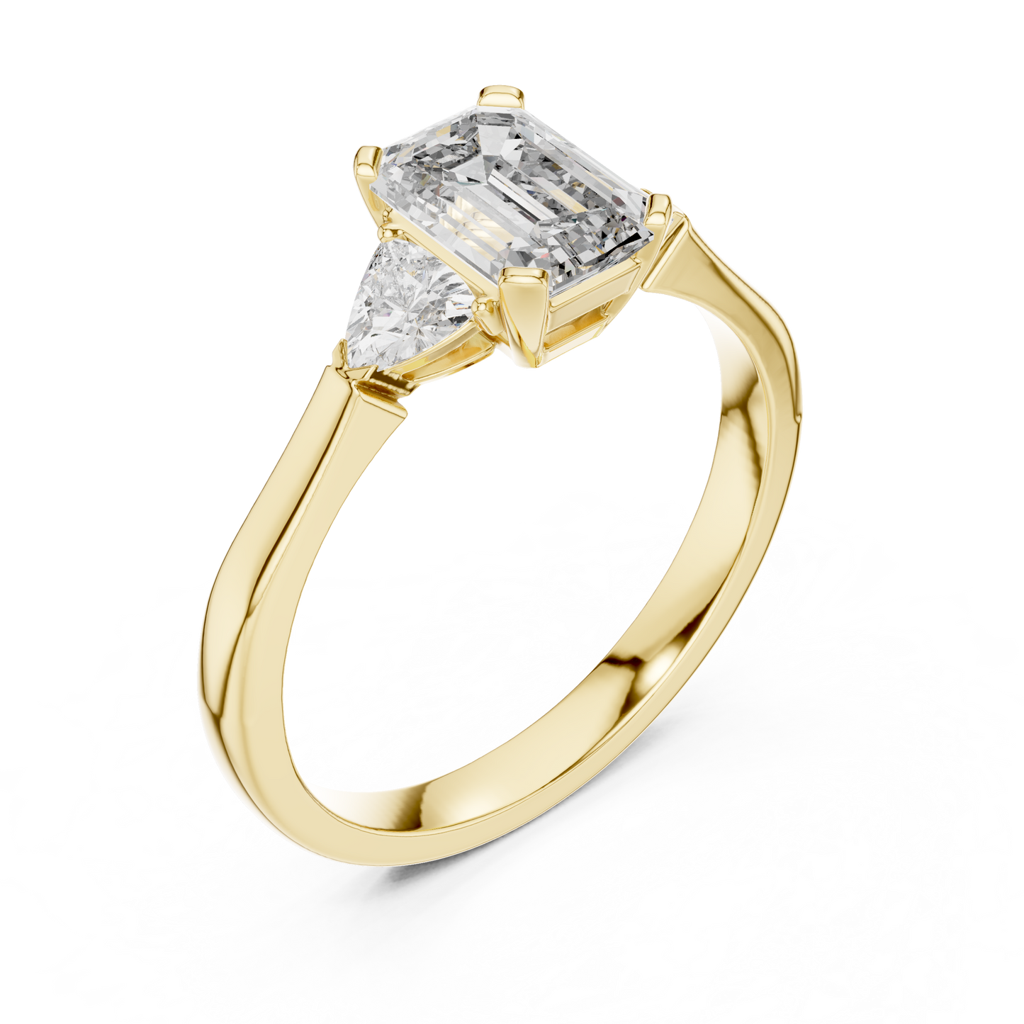 Emerald Cut Three-Stone Diamond Ring with Trillion Accents