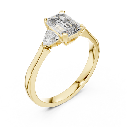 Emerald Cut Three-Stone Diamond Ring with Trillion Accents