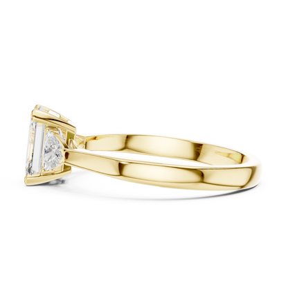 Emerald Cut Three-Stone Diamond Ring with Trillion Accents