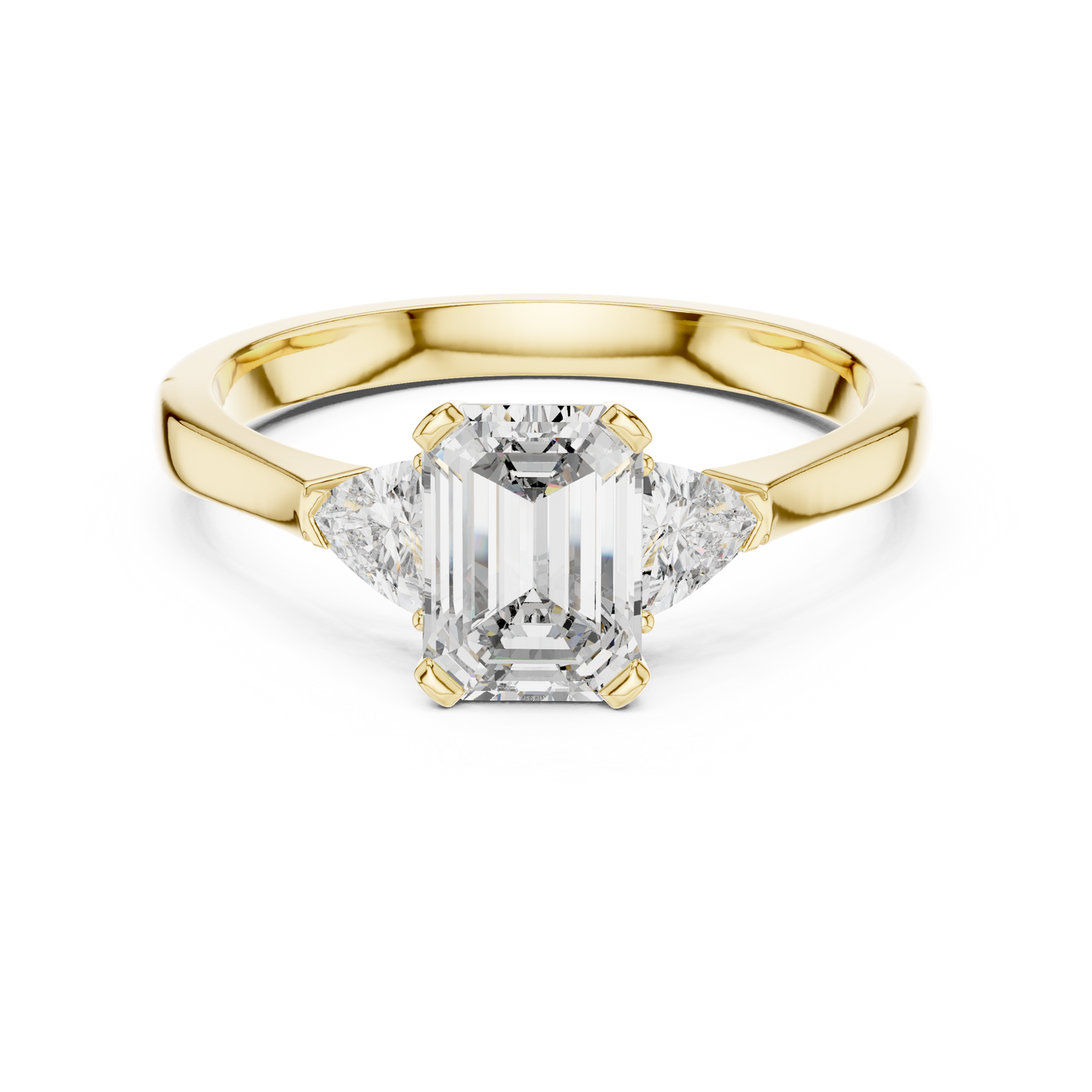 Emerald Cut Three-Stone Diamond Ring with Trillion Accents