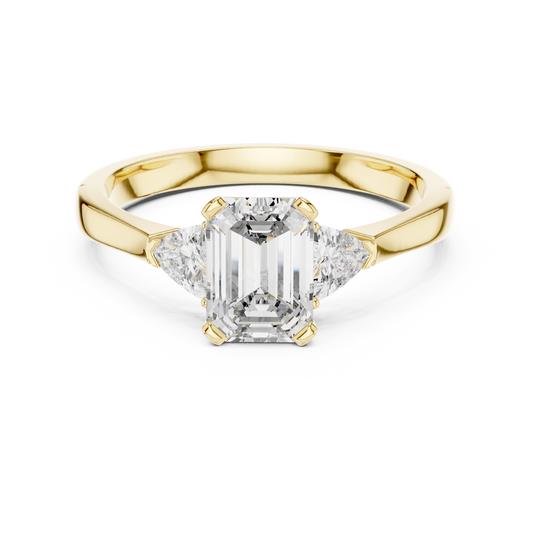 Emerald Cut Three-Stone Diamond Ring with Trillion Accents