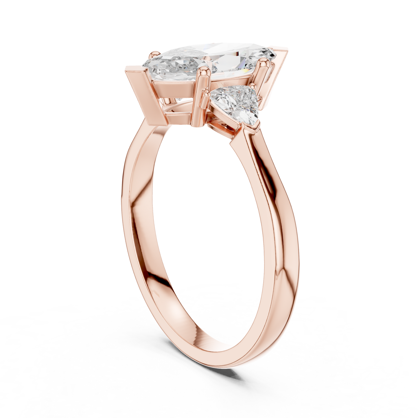 Marquise Cut Three-Stone Diamond Ring with Trillion Side Stones