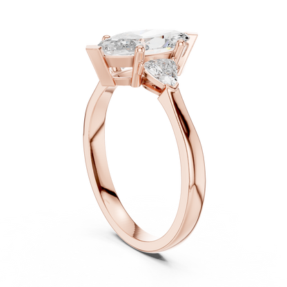 Marquise Cut Three-Stone Diamond Ring with Trillion Side Stones