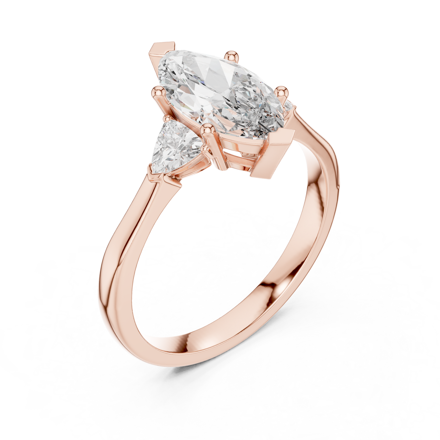 Marquise Cut Three-Stone Diamond Ring with Trillion Side Stones
