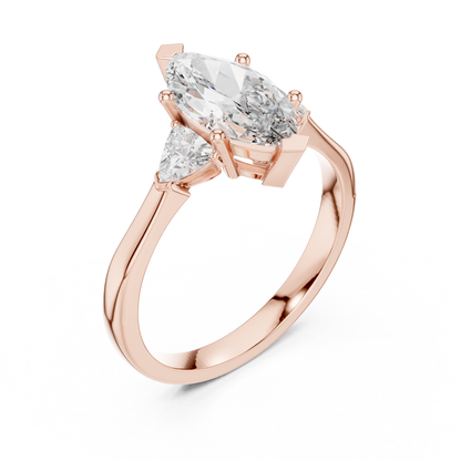 Marquise Cut Three-Stone Diamond Ring with Trillion Side Stones
