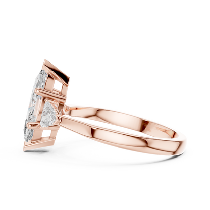 Marquise Cut Three-Stone Diamond Ring with Trillion Side Stones